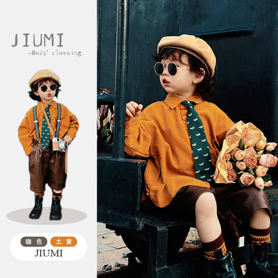 JIUMI春季男童韩版翻领上衣短裤
