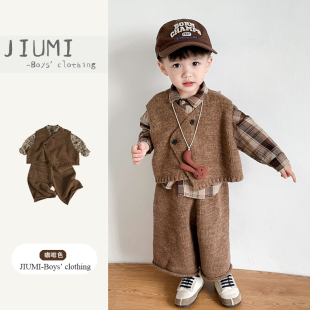 儿童套装 日系宽松毛衣针织背心男宝宝洋气针织裤 2025新款 男童秋季