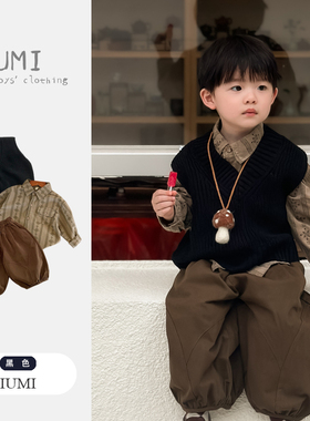 男童春季套装儿童毛衣马甲男宝宝春装衬衣灯芯绒衬衫痞帅男小童装
