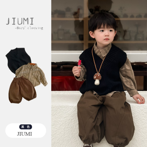 JIUMI男童超韩森系衬衫马甲套装