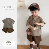 纯棉短袖 棉布短裤 T恤男童polo衫 儿童夏装 2中小童夏季 韩版 休闲套装