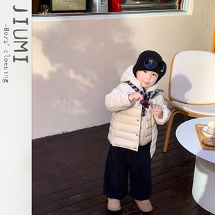 儿童休闲轻薄连帽纯外套中小童纯色白鸭绒羽绒服男童韩版 保暖套装