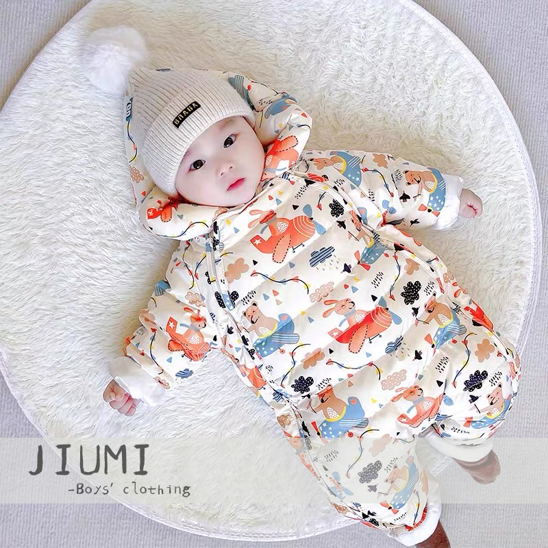 JIUMI婴儿卡通加绒羽绒服连体衣