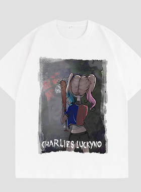 CHARLIES LUCKYNO小丑女范背影欧美潮牌环保喷绘情侣款短袖T恤