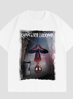 CHARLIES LUCKYNO蜘蛛侠暗黑潮牌系列环保喷绘印花情侣款短袖T恤