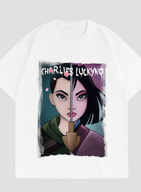 CHARLIES LUCKYNO花木兰潮牌艺术环保喷绘男女宽松情侣款短袖T恤