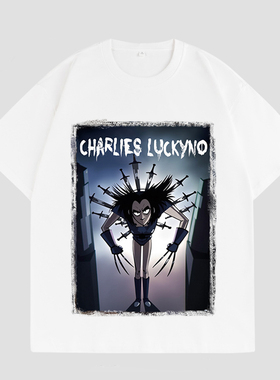 CHARLIES LUCKYNO美式潮牌艺术刀魔狂重磅纯棉情侣款短袖T恤潮