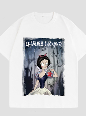 CHARLIES LUCKYNO白雪公主童话艺术潮牌喷绘宽松情侣款短袖T恤