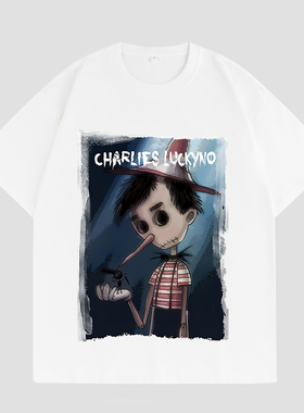 CHARLIES LUCKYNO匹诺曹童话艺术喷绘欧美潮牌纯棉情侣款短袖T恤