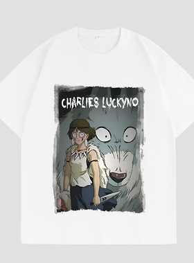 CHARLIES LUCKYNO幽灵公主童话艺术环保喷绘印花情侣款短袖T恤