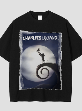CHARLIES LUCKYNO狮子王欧美潮牌黑色艺术喷绘男女情侣款短袖T恤