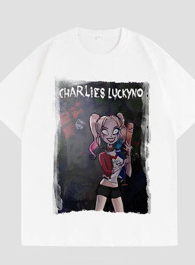 CHARLIES LUCKYNO小丑女范欧美潮牌环保喷绘男女情侣款短袖T恤