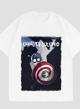 CHARLIES LUCKYNO欧美潮牌艺术短袖美国队长重磅纯棉情侣装T恤潮