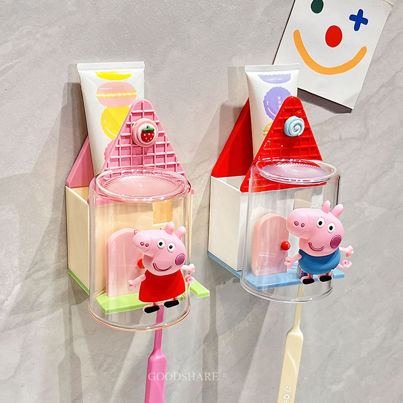 牙刷置物架免打孔可爱卡通便携壁挂式电动牙刷收纳架漱口杯倒挂