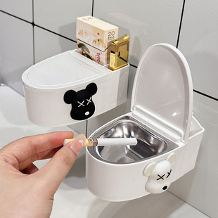 家用壁挂式烟灰缸创意卫生间可爱卡通高级感小马桶烟缸带盖防飞灰
