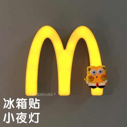 个性创意M灯麦门可爱海绵宝宝小夜灯磁吸发光冰箱贴装饰摆件礼物