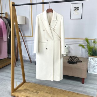 气质白色西服领正肩双排扣2025设计师款高端双面羊绒大衣毛呢外套