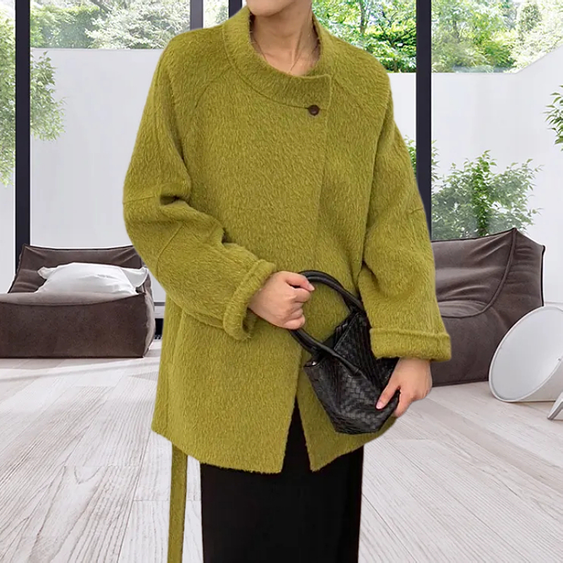 立领高端苏力贝贝羊驼绒大衣