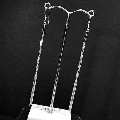 S925银镀金蛇骨流苏麻花耳环三色镀金时尚全银95mm