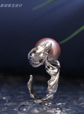致敬经典丨S925银天然爱迪生珍珠戒指人与传奇鲛人戒指新艺术风格