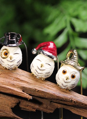 原创设计丨鹿角猫头鹰雪鸮吊坠魔法帽铜镀金珐琅小众首饰个性礼物