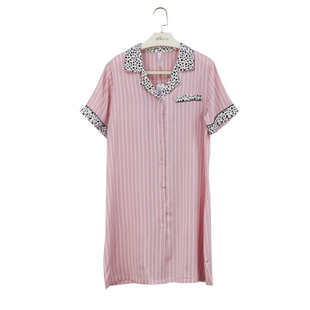 新凤舞睡衣女夏季薄款冰丝绸短袖开衫裙小翻领家居服可爱宽松裙子
