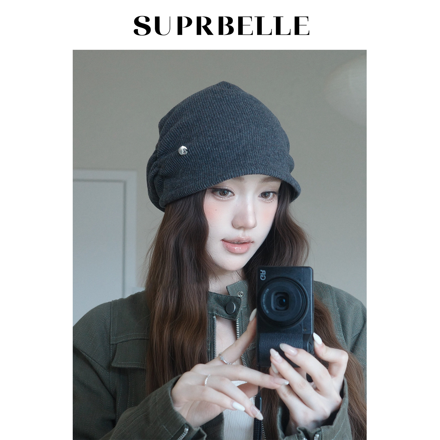 韩系慵懒风纯色针织冷帽女显脸小