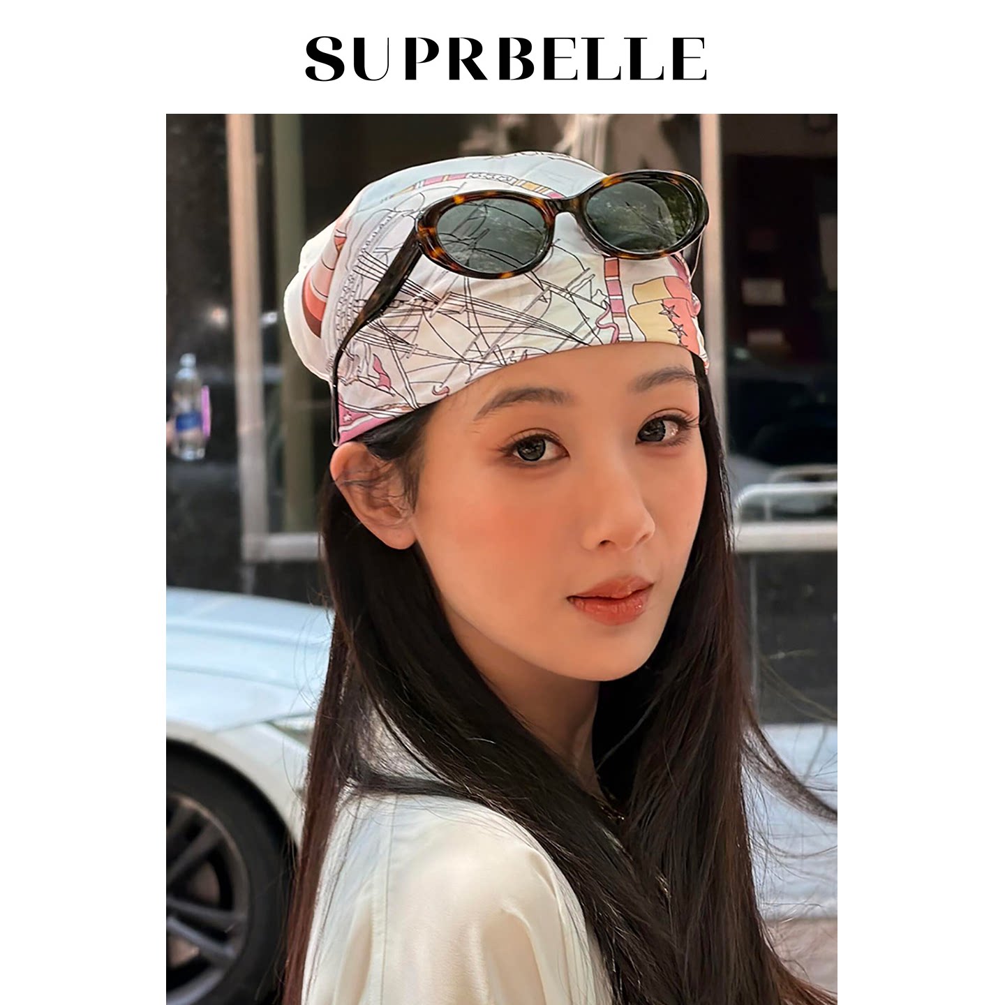 杨紫同款辣妹印花包头方巾显脸小