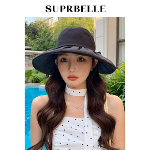 帽子女款2026新款夏天户外防晒帽大帽檐防紫外线遮阳蝴蝶结渔夫帽
