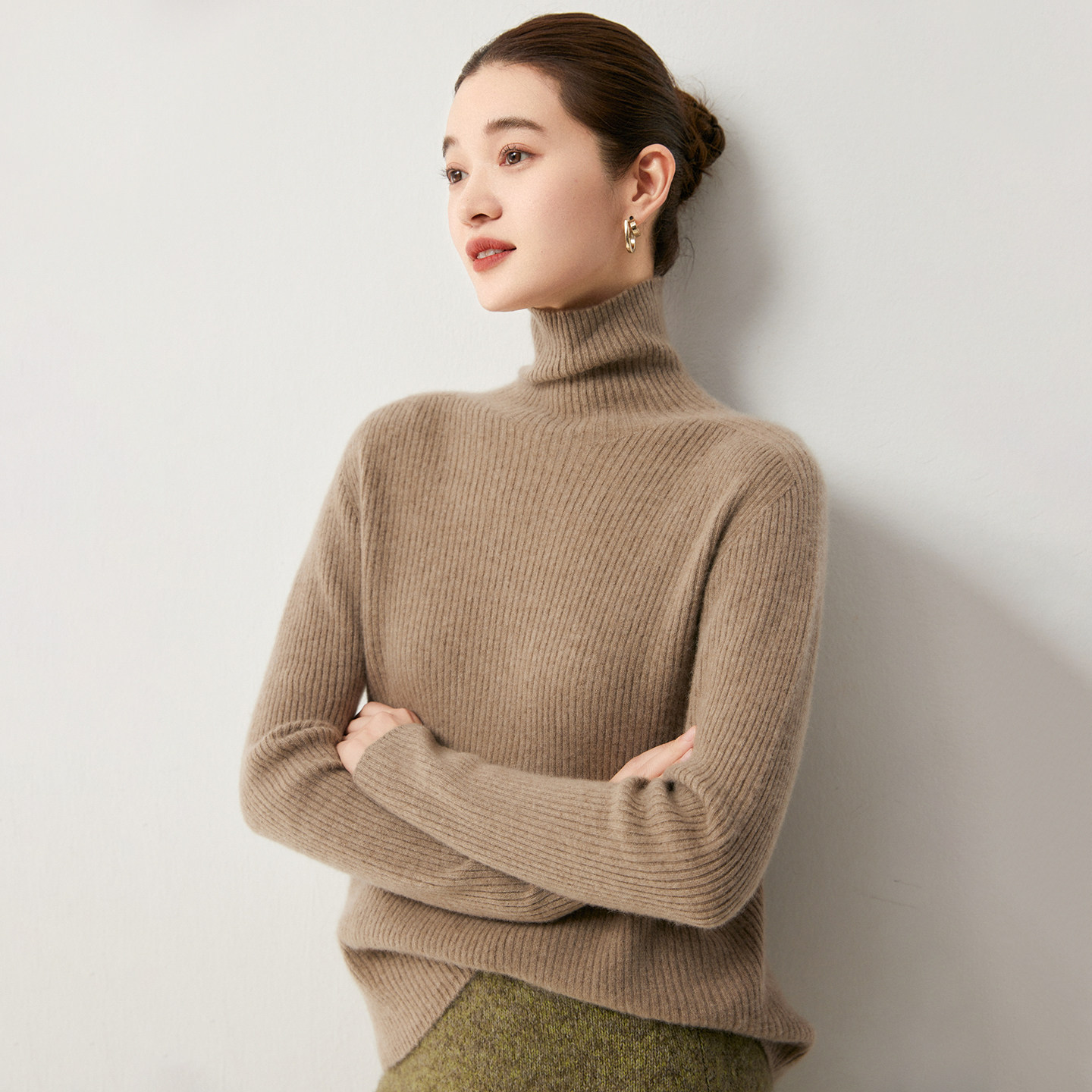 堆堆领100%山羊绒女羊绒衫显瘦