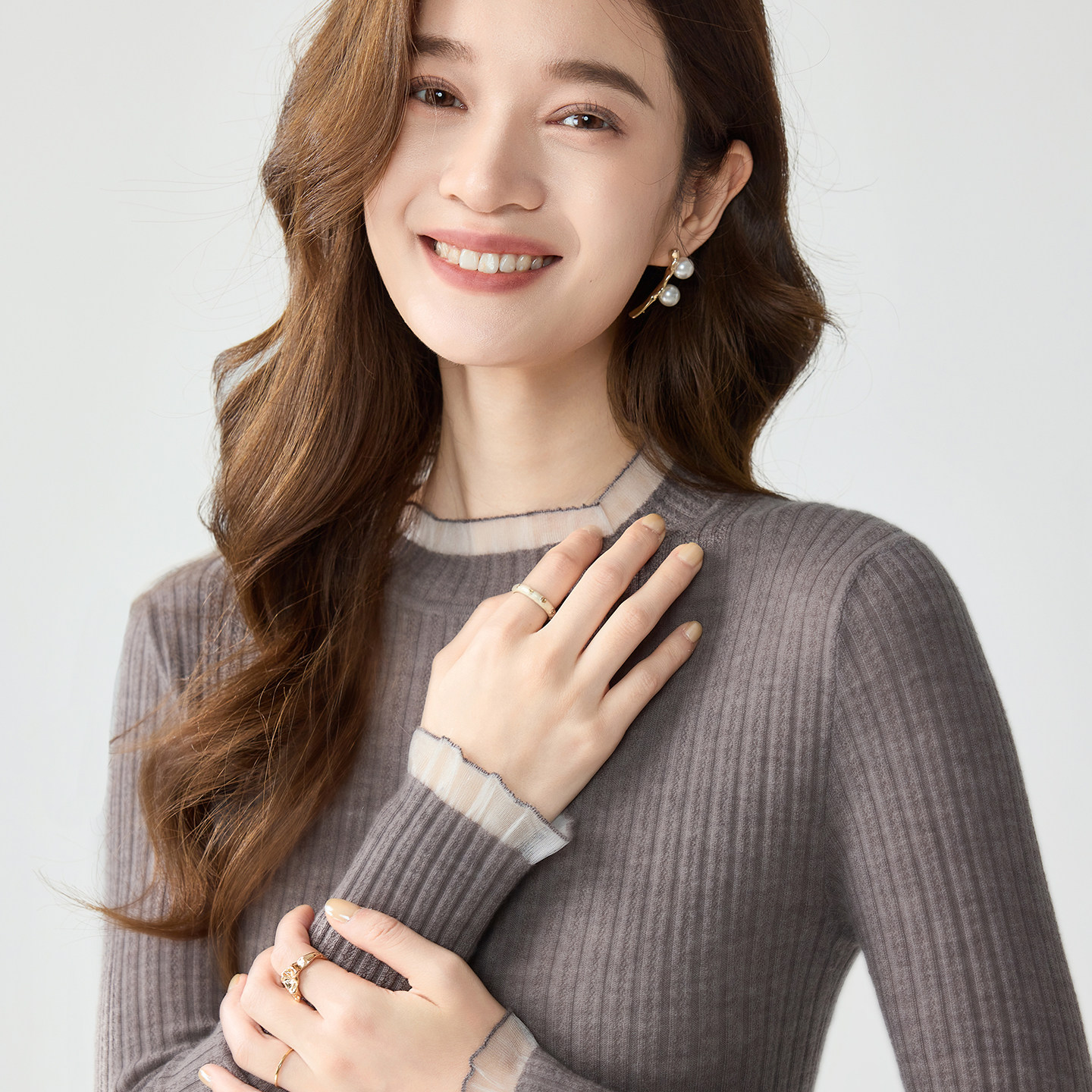 100%纯羊毛女半高领修身打底衫