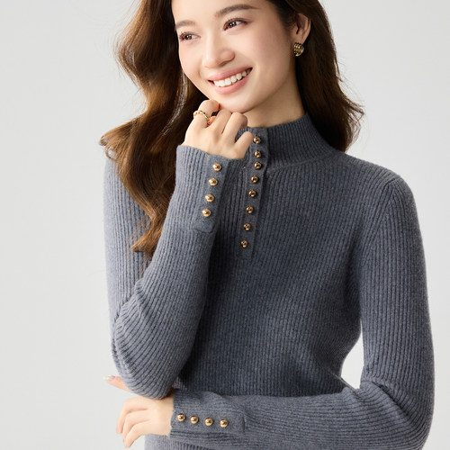 淑女风100%羊绒半高领修身毛衣
