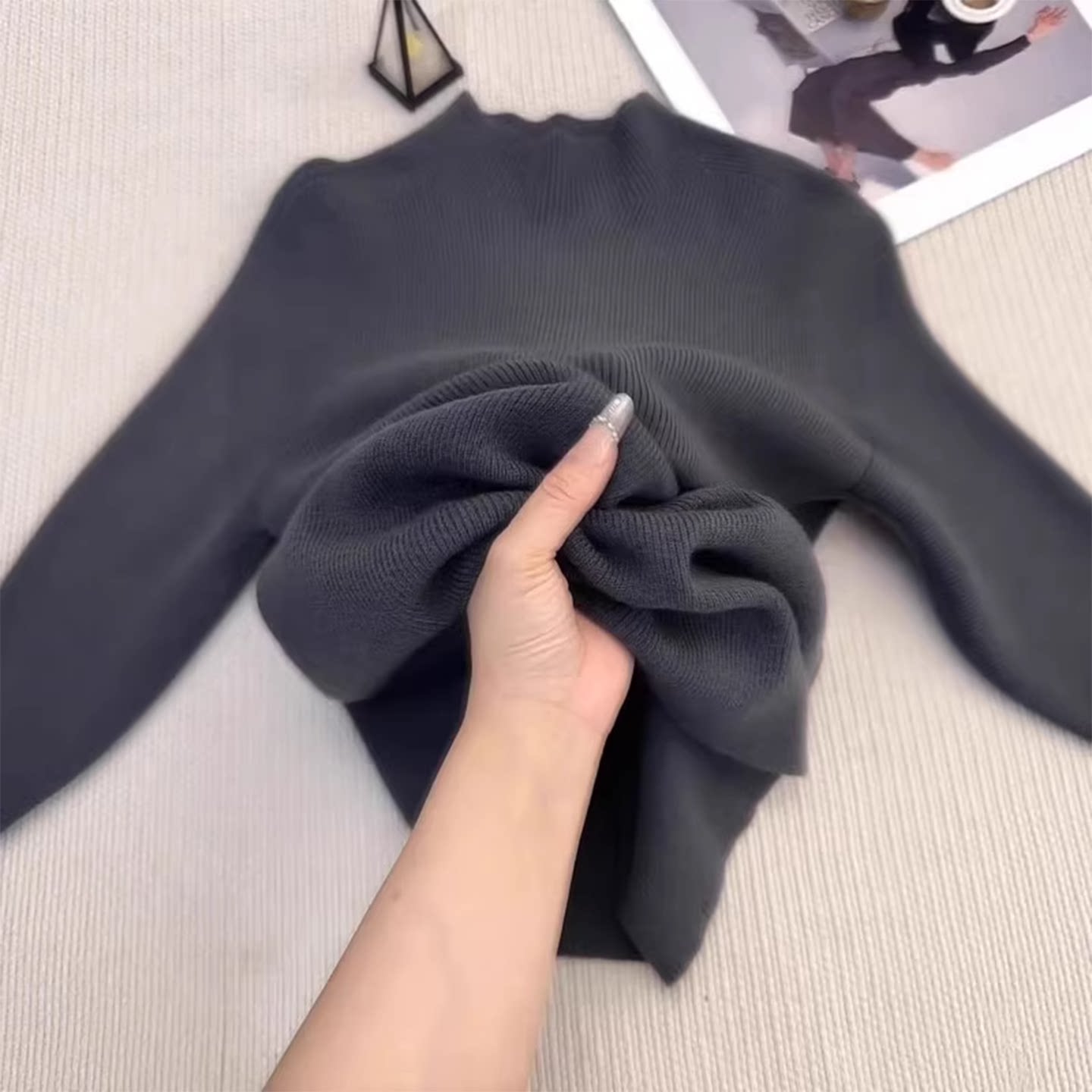 配羽绒服灰色半高领毛衣内搭女秋冬季胖MM针织打底衫长袖上衣