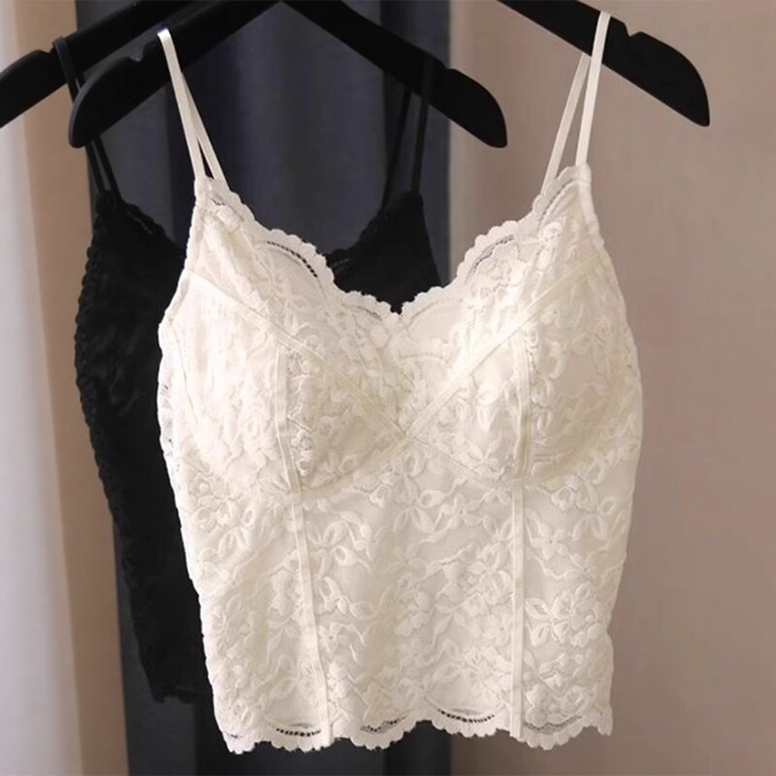 白色蕾丝吊带背心女带胸垫西装内搭短款法式鱼骨文胸一体美背背心