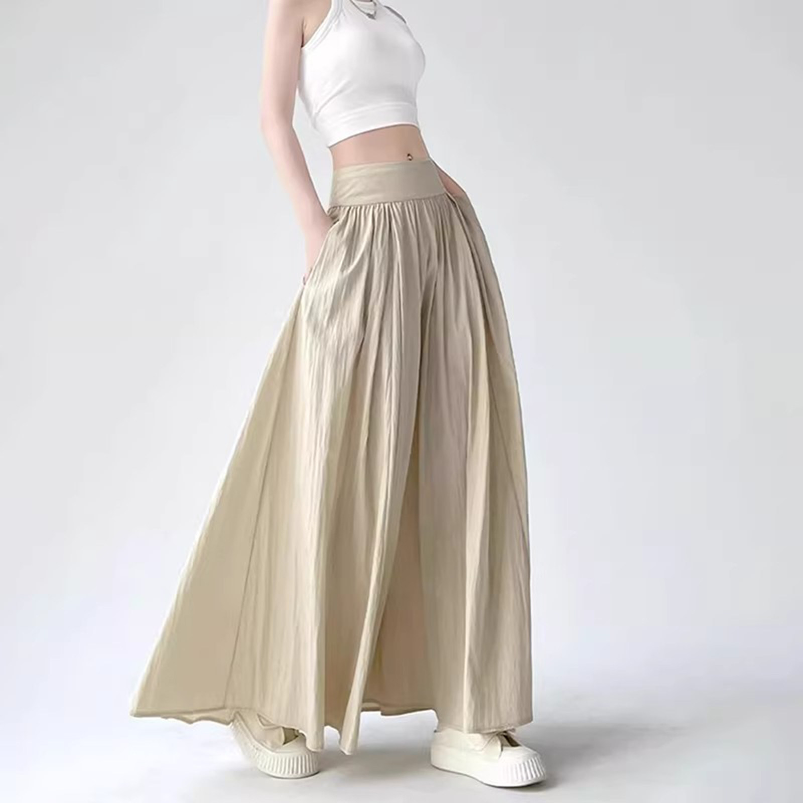 高端品牌白色百褶山本裙女夏季垂感大摆裙中长款棉麻冰丝半身裙薄