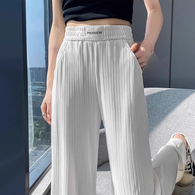 秋季宽松白色冰丝阔腿裤女2025新款高腰垂感休闲窄版直筒拖地裤子