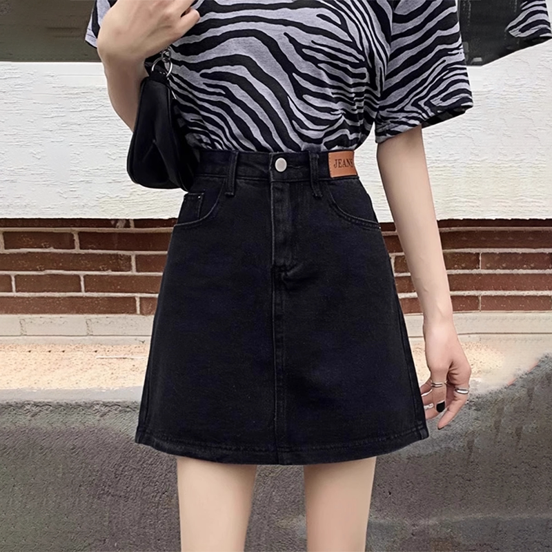 大码夏季黑色高腰牛仔半身裙女半裙梨形身材遮胯显瘦包臀a字短裙