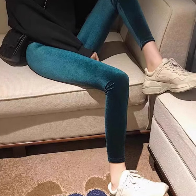 金丝绒打底裤女外穿秋冬加绒加厚小个子魔术裤弹力修身高腰小脚裤
