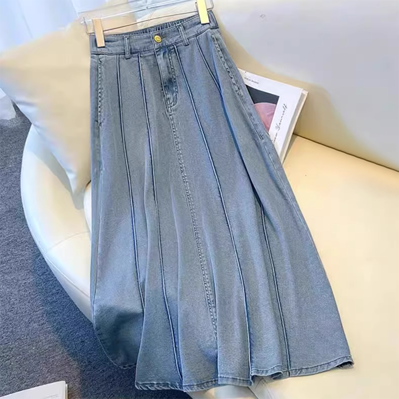 天丝牛仔半身裙女夏季新款时尚洋气质高腰显瘦薄款中长款大摆伞裙