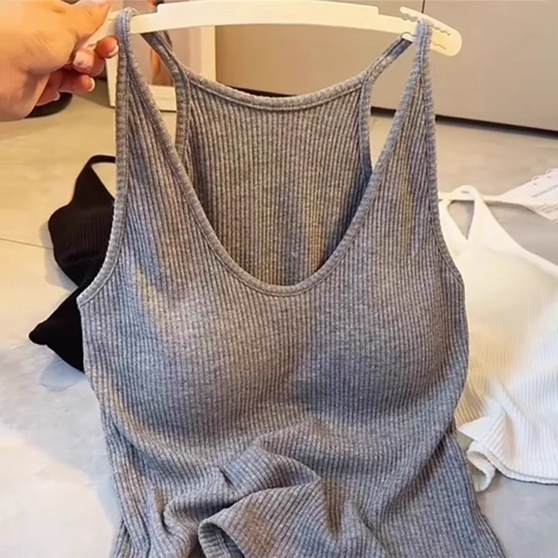 U领带胸垫大码吊带背心女士2025秋季新款内搭无袖遮副乳美背上衣