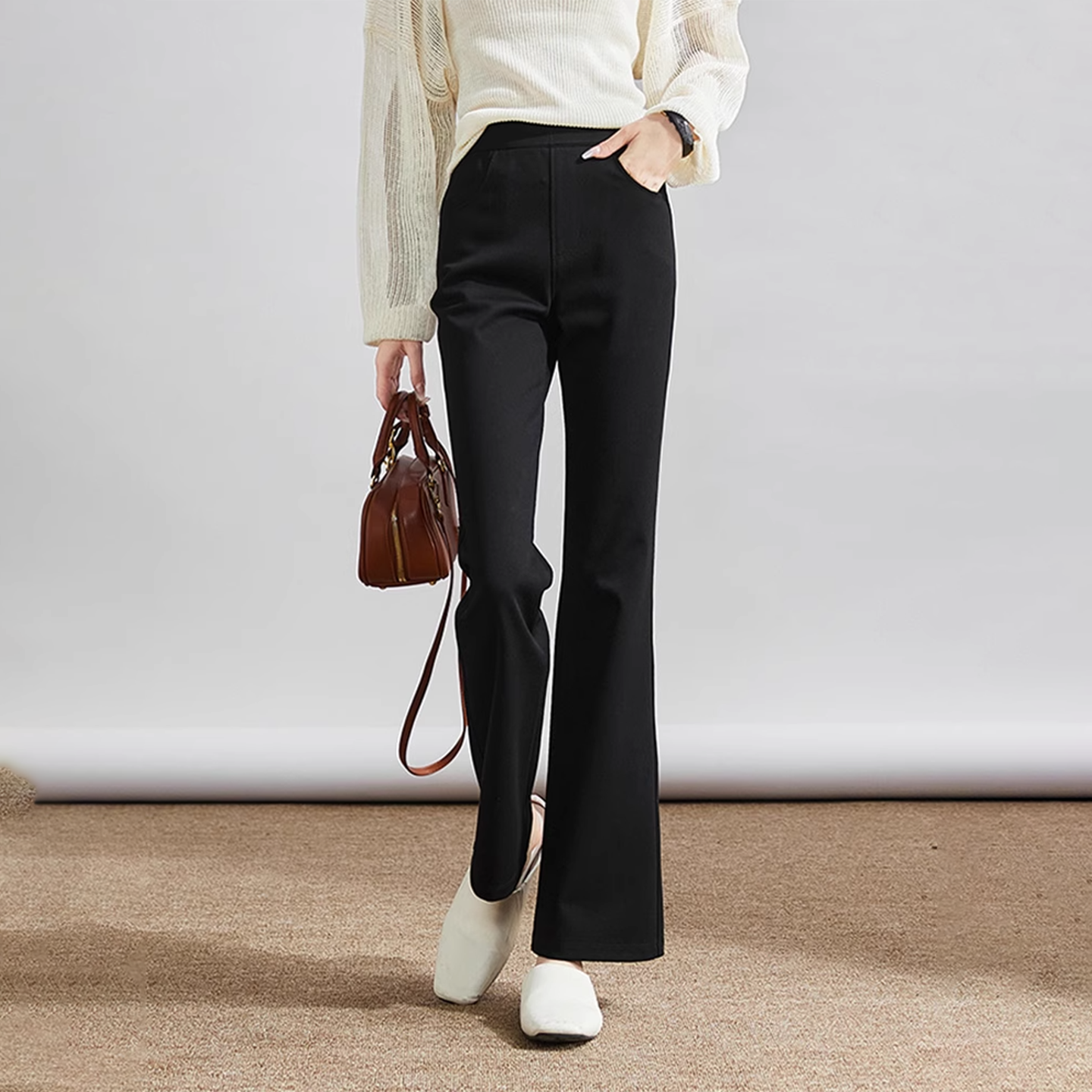 黑色微喇西装裤女秋冬新款时尚通勤小个子宽松直筒高腰九分阔腿裤