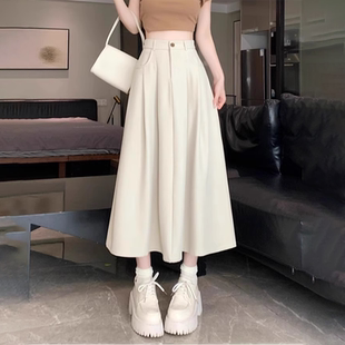 大码高腰西装半身裙女夏季胖mm中长款伞裙显瘦梨型身材a字百褶裙