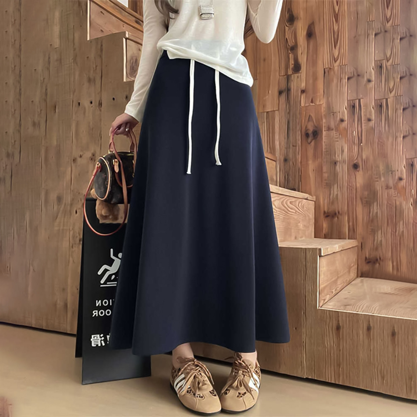 灰色秋冬中长款a字半身裙女2025新款高腰显瘦垂感宽松包臀鱼尾裙