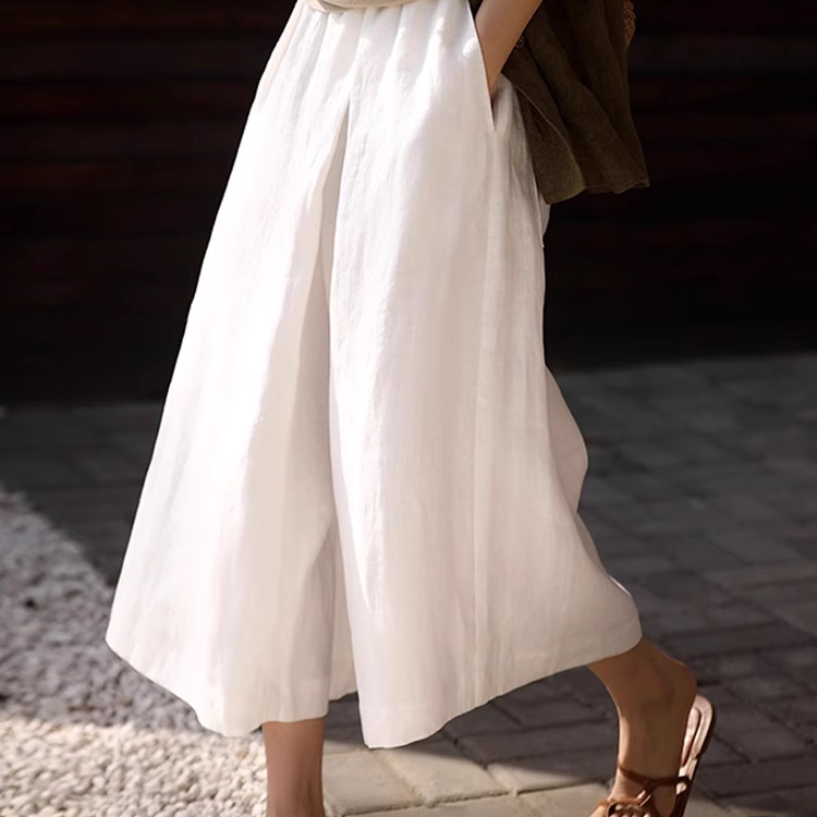 白色冰丝裙裤女士夏季薄款小个子松紧高腰轻薄透气大摆阔腿九分裤