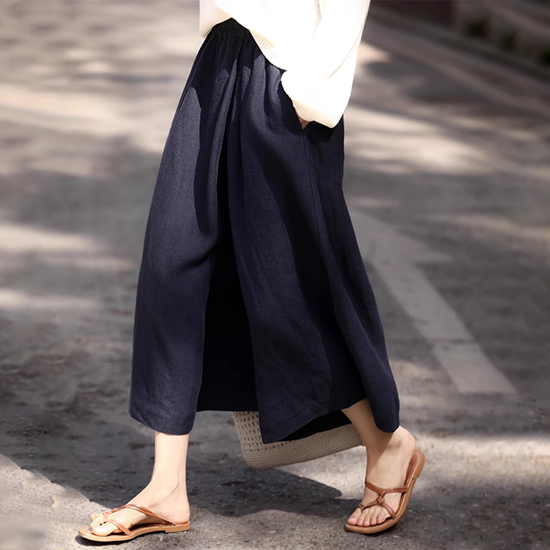 黑色冰丝裙裤女士夏季薄款小个子高腰轻薄透气凉感大摆阔腿九分裤