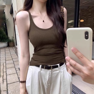 细肩带针织U领小吊带背心女夏季 显瘦遮副乳美背冰丝上衣 薄款 修身