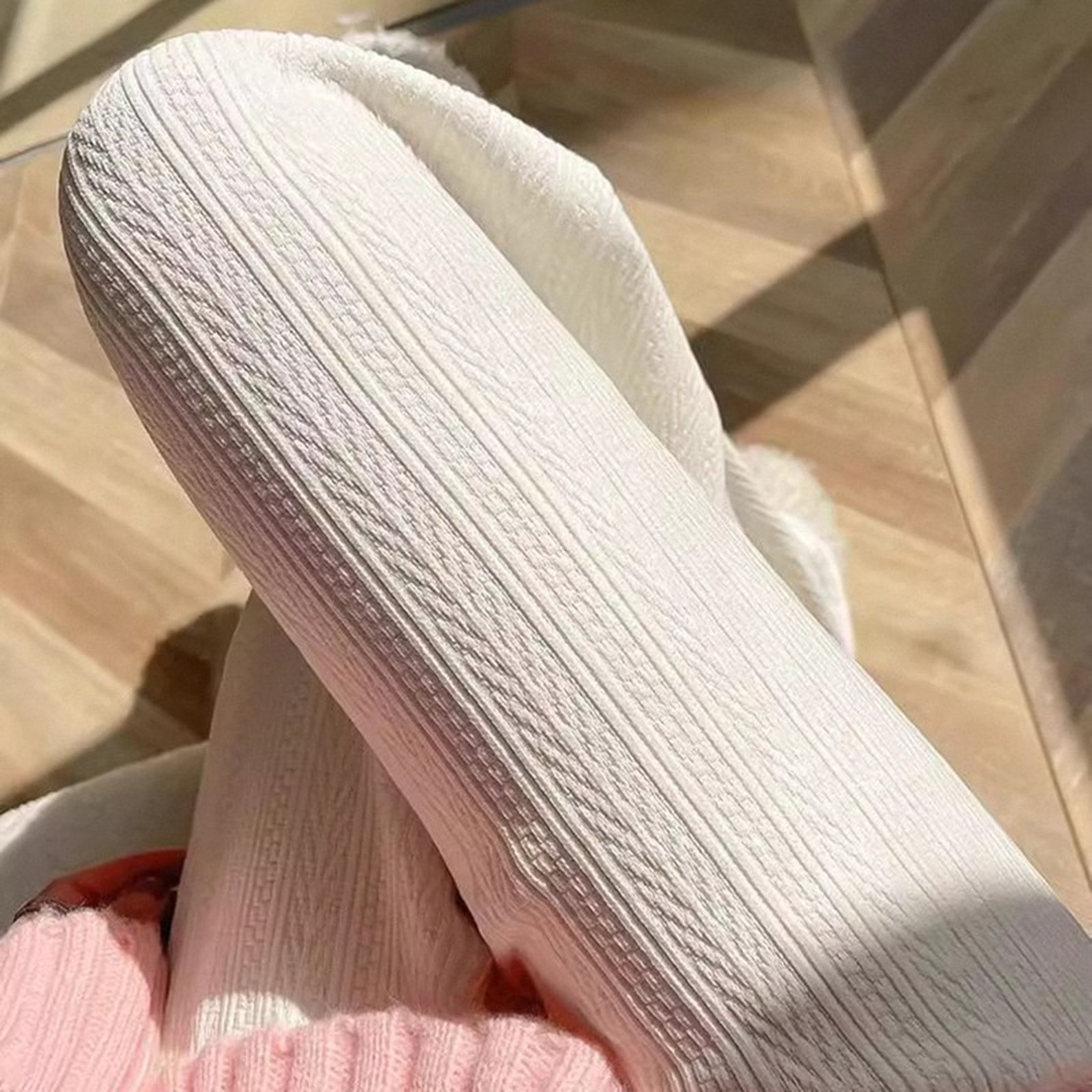 雪尼尔白色阔腿裤女秋冬高腰显瘦直筒裤加绒加厚裤子麦穗纹针织裤