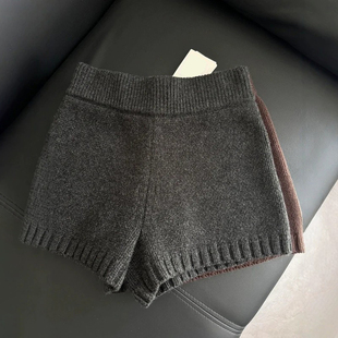 深灰色针织短裤女秋冬季配靴子靴裤外穿打底包臀热裤御姐风毛线裤