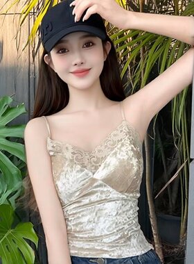 蕾丝边短款收腰打底吊带背心