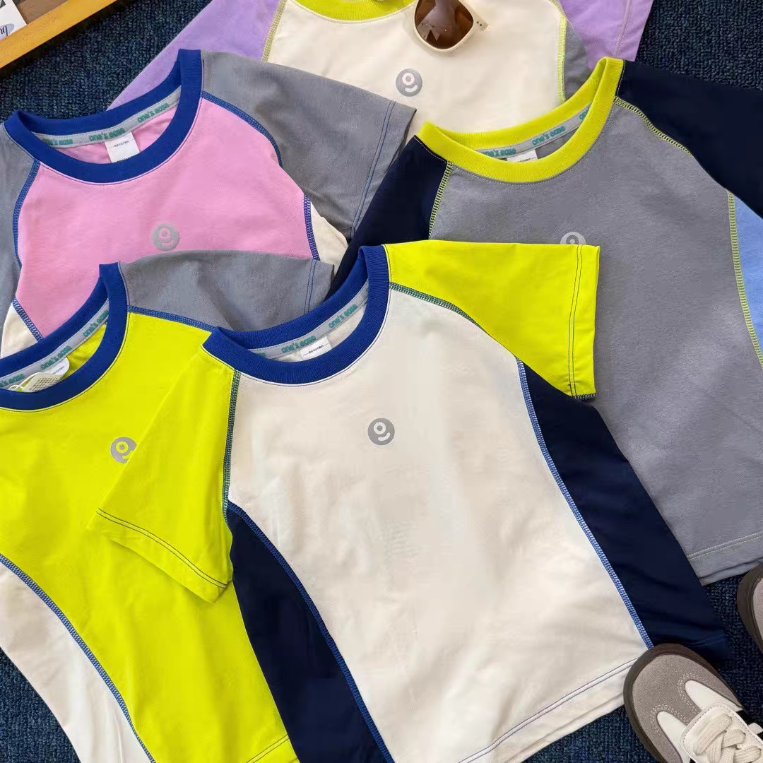 中大童迪桑棉速干T恤26夏季男女童哇塞速干拼色长袖运动上衣T恤D